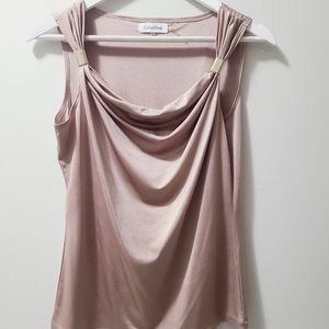 CALVIN KLEIN Shimmer Embellished Top, gold beige, size M